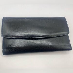 Fossil Black Leather Tri-Fold Wallet‎